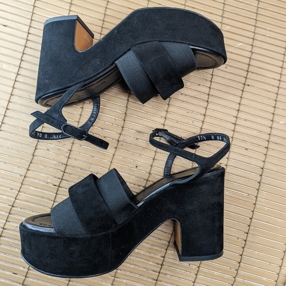 Robert Clergerie Paris "Etore" Platform Ankle Buckle Sandals in Black Suede Wome - Picture 5 of 13